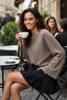 Women's Taupe Batwing Sleeve Soft-Textured Boat Neck Knit Sweater
