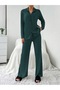 Khaki Plain Button-Front Pajama Set - 2