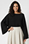 Women's Black Batwing Sleeve Soft Texture Boat Neck Knitwear Sweater