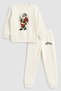 2026 New Year Santa Claus Christmas Printed Crew Neck Ecru Children's Tracksuit Bottom Top Set