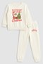 2026 New Year Santa Claus Christmas Printed Crew Neck Ecru Children's Tracksuit Bottom Top Set