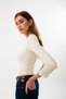 Organic Cotton Beige Corded Fabric Women's Long Sleeve V-Neck Blouse - 4
