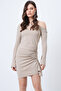 Beige Boat Neck Draped Mini Dress Vs01659 - 2