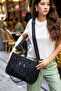 Women's Black Crinkle Fabric Large Size Crossbody Hand & Shoulder Bag - 3