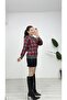 Baklava Patterned Polo Neck Knitwear Sweater Burgundy Gray - 6