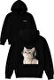 Chewing Gum Cat Design Printed Oversized Black Hooded Sweatshirt