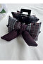 Burgundy Blue Plaid Patterned Fabric Covered Latch Buckle