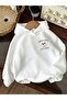 Women's White Martini Printed Hooded Hoodie Sweatshirt - 2