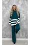 Women's Striped Stand-Up Collar Tunic Pants Set - 4
