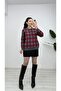 Baklava Patterned Polo Neck Knitwear Sweater Burgundy Gray - 5