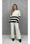 Women's Striped Stand-Up Collar Tunic Pants Set
