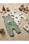100% Cotton Peanut Green Salopet Jumpsuit Set with Teddy Bear Toy - Bodysuit with Snap Fasteners - 2