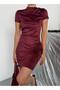 Ruched Detail Burgundy Suede Mini Dress