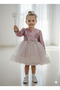 Girl's Long Sleeve Sequin Velvet Dress, Tulle Party and Birthday Dress - 3