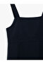 Square Collar Viscose Blended Basic Gilet School Dress with Straps - 3