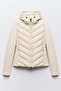 White Hooded Range Rover Mom Contrast Winter Slim Fit Windproof Zippered Women's Coat