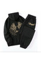 Bottom Top Tracksuit Set - Black Angel Printed Hooded Sweatshirt - Rubber Leggings Tracksuit