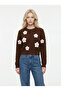 Women's Light Brown Wool Floral Applique Soft Textured Knitwear Sweater