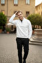 Men's White Relax Fit Fleece Inside 100% Cotton Half Zipper D Mock Neck Sweatshirt 2600760 - 2