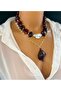 Burgundy Bead Multi Necklace with Oyster Accessories -Burgundy Necklace-Multi Necklace - 2