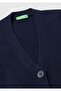 Women's navy blue wool and viscose blend ribbed button cardigan - 7