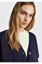 Women's navy blue wool and viscose blend ribbed button cardigan - 6