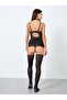 Tie-Up Lace Trim Wired Corset Top, Brief, Stockings and Bow Necklace Set - 5