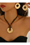 Gold Circle Necklace and Earrings Set