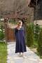 Zippered Half-High Collar Contrast Piped Detail Combed Cotton Fabric Full Length Dress