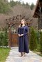 Zippered Half-High Collar Contrast Piped Detail Combed Cotton Fabric Full Length Dress - 3