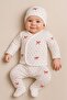 3-Piece Bow Patterned Beret 100% Cotton Baby Girl Newborn Bodysuit Set