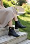 573106 Buckle Detailed Pointed Toe 3 cm Thick Heel Zippered Women's Boots - 3