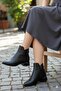 573102 Buckle Detailed Pointed Toe 3 cm Thick Heel Zippered Women's Boots