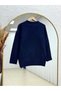 Aylin Crew Neck Oversized Sweater with Elastic Bottom-Zi̇7035 Navy Blue - 5