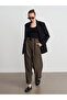 72220 Double Belted Pleated Fabric Trousers-Khaki - 3