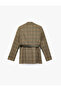 Long Sleeve Plaid Blazer Jacket with Pockets and Belt - 4