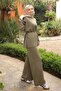 Khaki Tie-Waist Tunic with Pants Modal Set - 2
