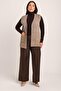 Women's Sand Embossed Floral Pattern Pocketed Knitwear Knitted Mother Vest - 3
