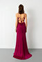 Women's Fuchsia Backless Glitter Long Evening Dress - 6