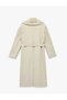 Detachable Faux Fur Collar Coat with Belt Cashmere Long Sleeve - 2