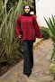 Burgundy Mock Neck Angora Yumoş Knitwear Sweater - 5