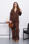 Brown Hooded Three Thread Sweat Cardigan Trouser Suit