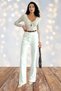 Women's V-Neck Gold Detailed Long Sleeve Blouse – Black, Coffee, White, Burgundy 10136 - 6
