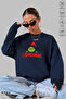 Unisex Long Sleeve Grinchmas Printed Crew Neck Hoodless Fleece-Lined Oversized Sweatshirt