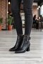 573200 Buckle Detailed Pointed Toe 7 cm Thick Heel Zippered Women's Boots - 6