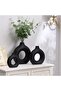 Ceramic Vases Set 3 - Round Matte Donut Boho Vases, Black - 3