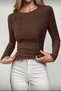 Women's Stitch Detail Fit Ribbed Long Sleeve Blouse - 3