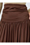 Brown Solid A-Line Pleated Knit Maxi Skirt - 3