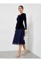 Velvet Lace Hem Wrap Detail Midi Dress - 2