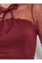 Women Burgundy Mesh Long Sleeve Maxi Dress - 4